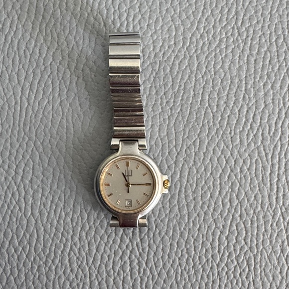 DUNHILL SWISS SILVER & GOLD TONE DATE SECOND HAND QUARTZ WATER RESISTANT WATCH - Picture 13 of 14